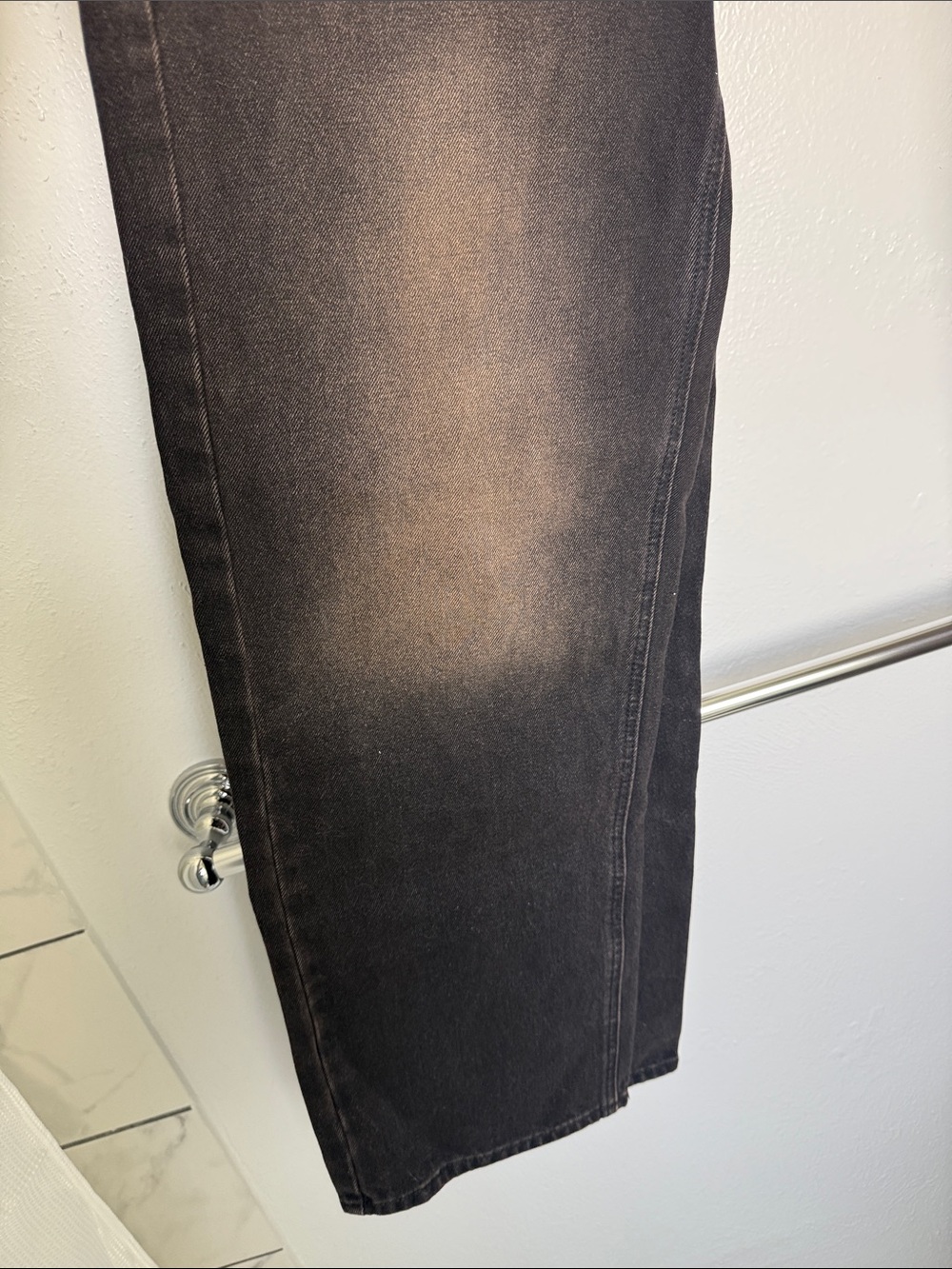 Men's Black Washed Distressed with Rust Accent Jeans - Picture 2 of 8